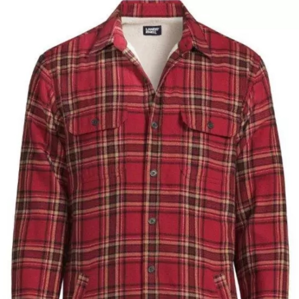 LANDS END Flannel Sherpa Lined SHIRT JACKET Size: EXTRA LARGE New Red